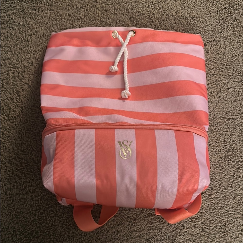 Victoria's Secret Coral and Light Pink Striped Backpack